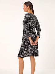 Roman Black Spot Print Button Detail V-Neck Dress - Image 4 of 6