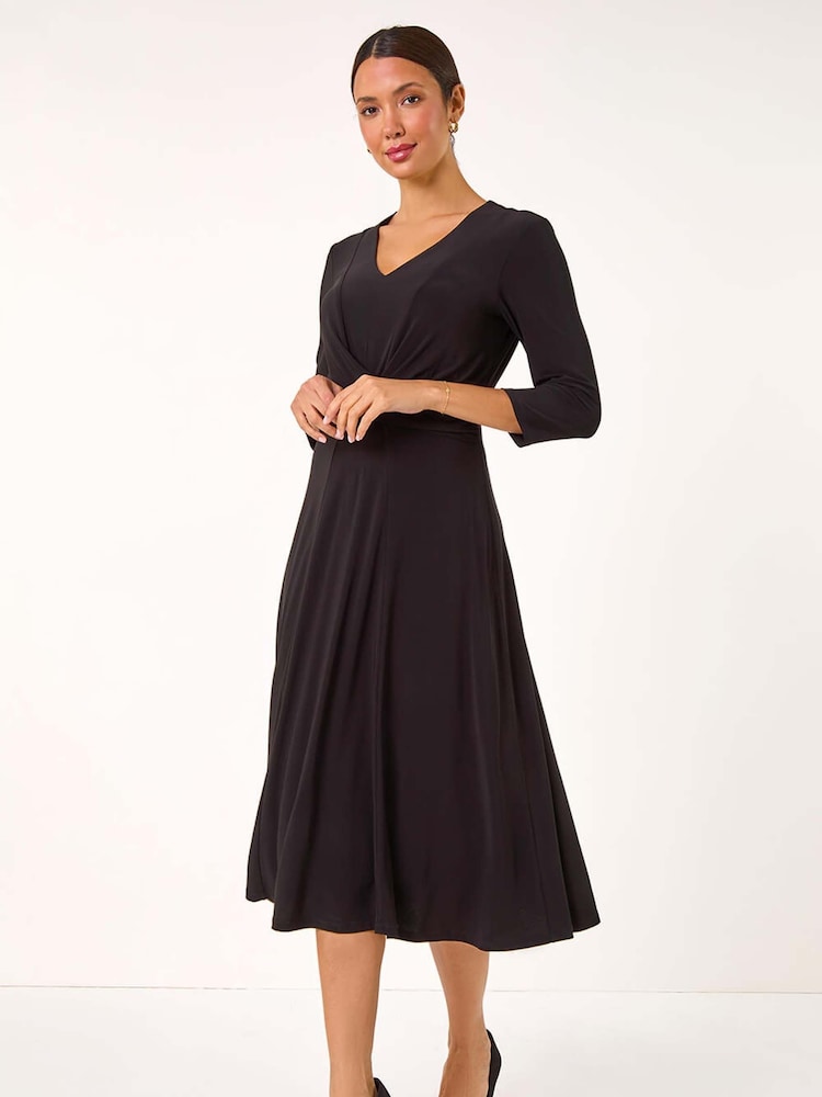 Negro - Roman Stretch Cross-Over Midi Dress - Imagen 1 de 5 Negro - Roman Stretch Cross-Over Midi Dress - Imagen 1 de 5