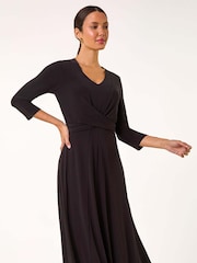 Roman Black Stretch Cross-Over Midi Dress - Image 2 of 5