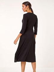 Roman Black Stretch Cross-Over Midi Dress - Image 3 of 5