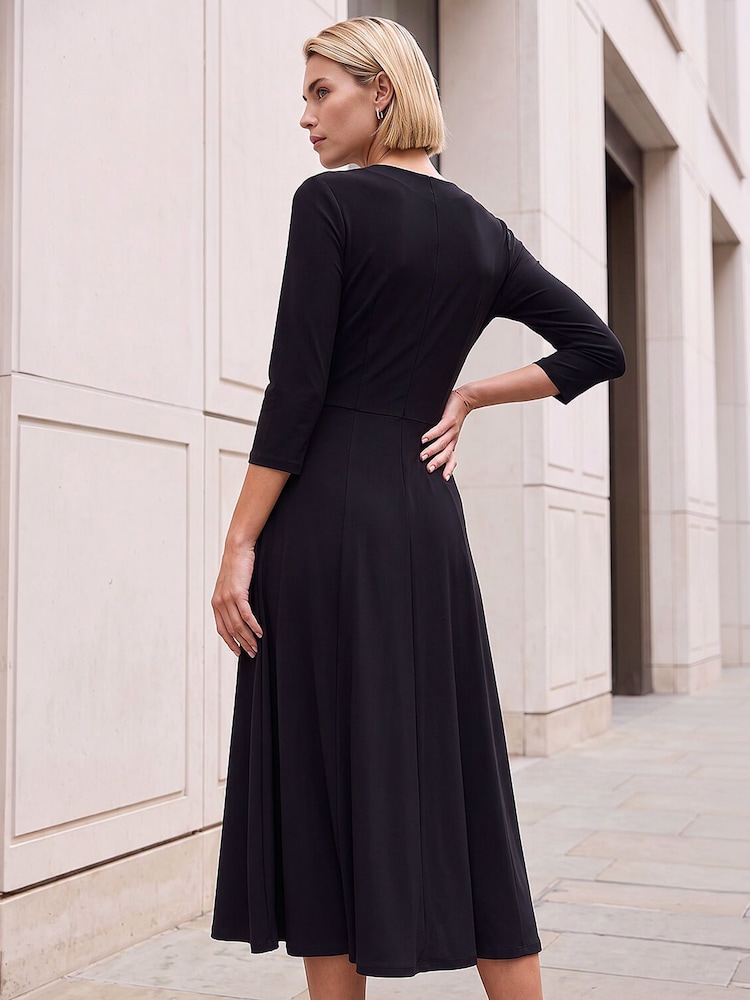 Roman Black Stretch Cross-Over Midi Dress - Image 5 of 5 Roman Black Stretch Cross-Over Midi Dress - Image 5 of 5