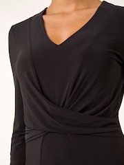 Roman Black Stretch Cross-Over Midi Dress - Image 7 of 7
