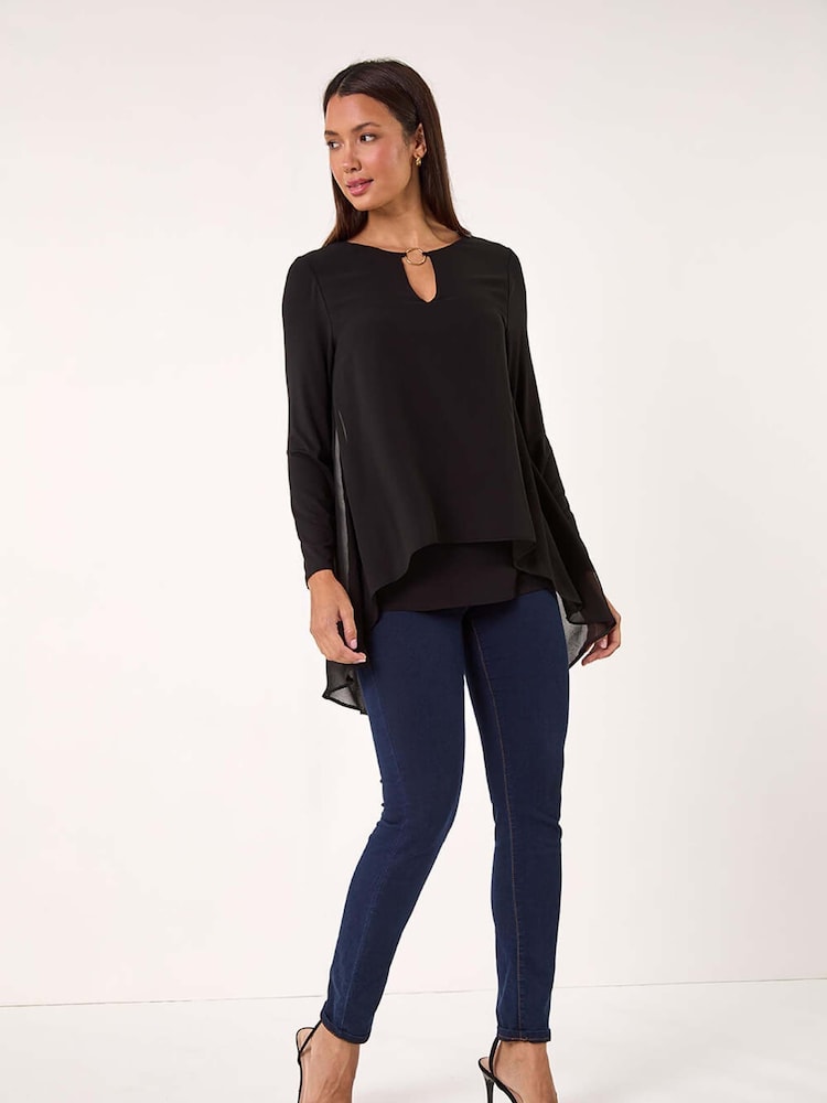 Negro - Roman Ring Front Chiffon Overlay Tunic Top - Imagen 2 de 5 Negro - Roman Ring Front Chiffon Overlay Tunic Top - Imagen 2 de 5