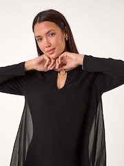 Roman Black Ring Front Chiffon Overlay Tunic Top - Image 4 of 5