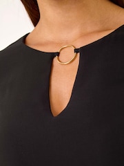Roman Black Ring Front Chiffon Overlay Tunic Top - Image 5 of 5