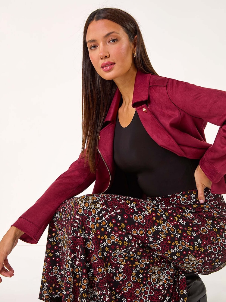 Roman Red Ditsy Floral Print Stretch Midi Skirt - Image 1 of 5