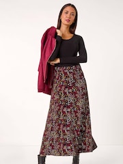 Roman Red Ditsy Floral Print Stretch Midi Skirt - Image 2 of 5