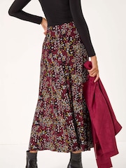 Roman Red Ditsy Floral Print Stretch Midi Skirt - Image 3 of 5