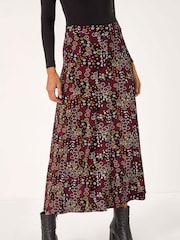 Roman Red Ditsy Floral Print Stretch Midi Skirt - Image 4 of 5