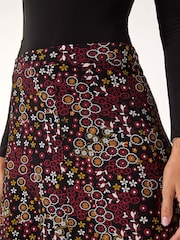 Roman Red Ditsy Floral Print Stretch Midi Skirt - Image 5 of 5