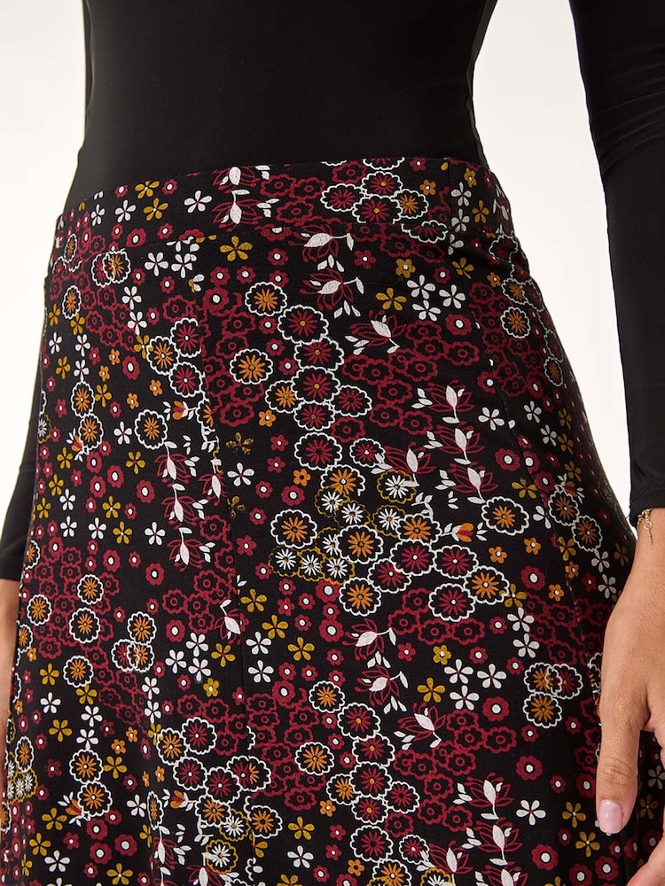 Roman Red Ditsy Floral Print Stretch Midi Skirt - Image 5 of 5