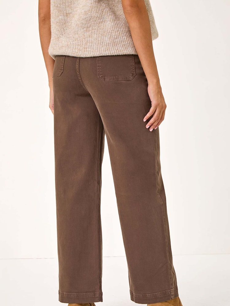 Roman Brown Cotton Blend Wide Leg Stretch Jeans - Image 3 of 5