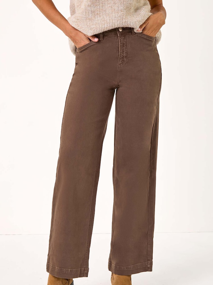 Roman Brown Cotton Blend Wide Leg Stretch Jeans - Image 4 of 5