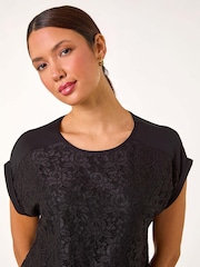 Roman Black Lace Panel Stretch Jersey Top - Image 4 of 5