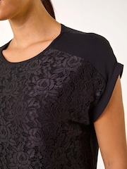 Roman Black Lace Panel Stretch Jersey Top - Image 5 of 5