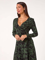 Roman Green Tie Dye Wrap Detail Stretch Dress - Image 3 of 6