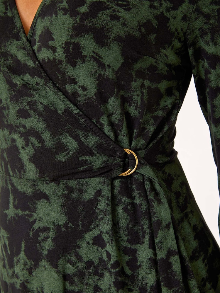 Roman Green Tie Dye Wrap Detail Stretch Dress - Image 6 of 6