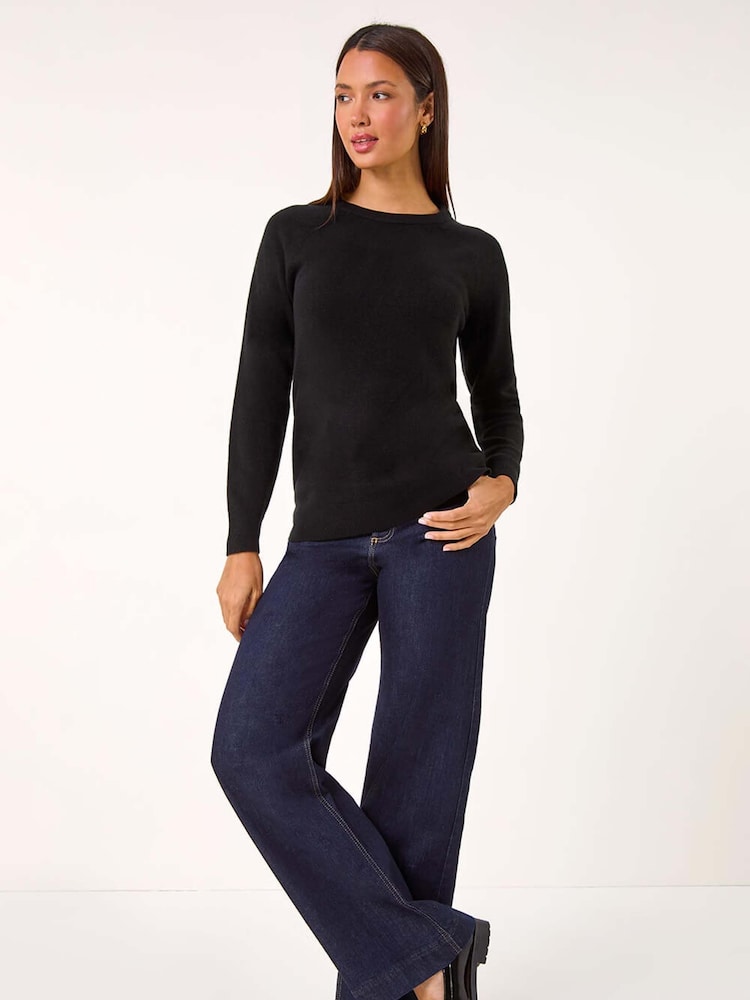 Roman Black Plain Soft Crew Neck Jumper - Image 1 of 5