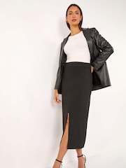 Roman Black Front Split Knitted Midi Skirt - Image 1 of 6