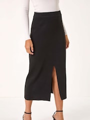 Roman Black Front Split Knitted Midi Skirt - Image 5 of 6