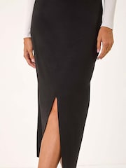 Roman Black Front Split Knitted Midi Skirt - Image 6 of 6