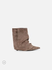 Simmi London Natural Hazel Foldover Ruched Kitten Heel Ankle Boots - Image 2 of 4