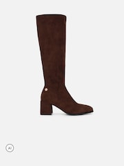Simmi London Brown Clive Knee High Stretch Block Heeled Boots - Image 2 of 4