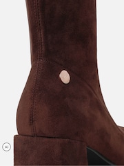 Simmi London Brown Clive Knee High Stretch Block Heeled Boots - Image 3 of 4