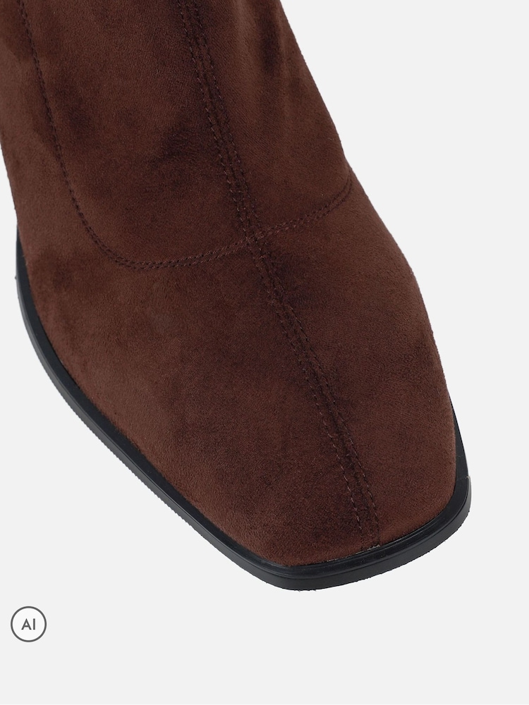 Simmi London Brown Clive Knee High Stretch Block Heeled Boots - Image 4 of 4