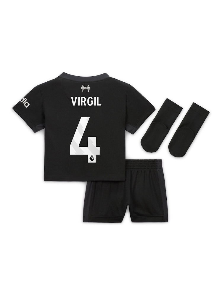Nike Black Infants Liverpool Away Stadium Virgil 4 Mini Kit 2024-25 - Image 2 of 3