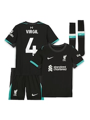 Nike Black Little Kids Liverpool Away Stadium Virgil 4 Mini Kit 2024-25 - Image 1 of 3