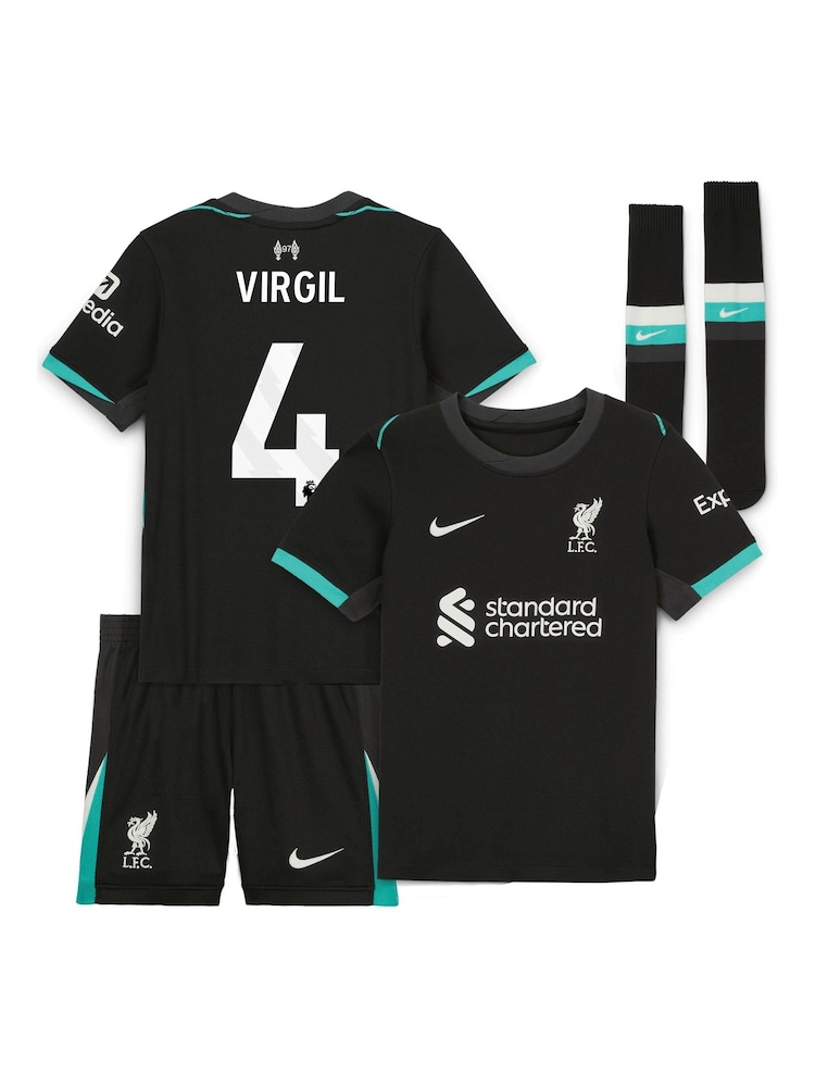 Nike Black Little Kids Liverpool Away Stadium Virgil 4 Mini Kit 2024-25 - Image 1 of 3