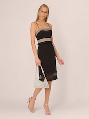 Adrianna by Adrianna Papell Knit Crepe Combo Midi Black Dress - Image 1 of 7