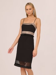 Adrianna by Adrianna Papell Knit Crepe Combo Midi Black Dress - Image 2 of 7