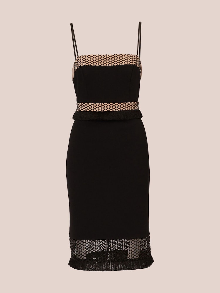 Adrianna by Adrianna Papell Knit Crepe Combo Midi Black Dress - Image 7 of 7