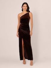 Adrianna Papell Velvet Column Brown Gown - Image 1 of 7