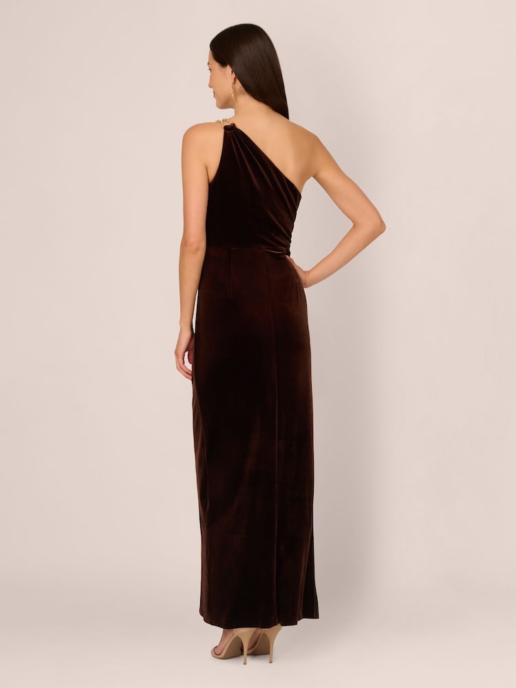 Adrianna Papell Velvet Column Brown Gown - Image 2 of 7