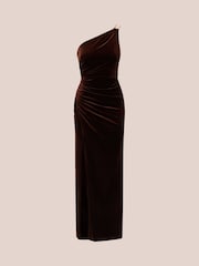 Adrianna Papell Velvet Column Brown Gown - Image 6 of 7