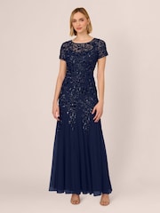 Adrianna Papell Bead Long Dress With Godets - Image 1 of 7
