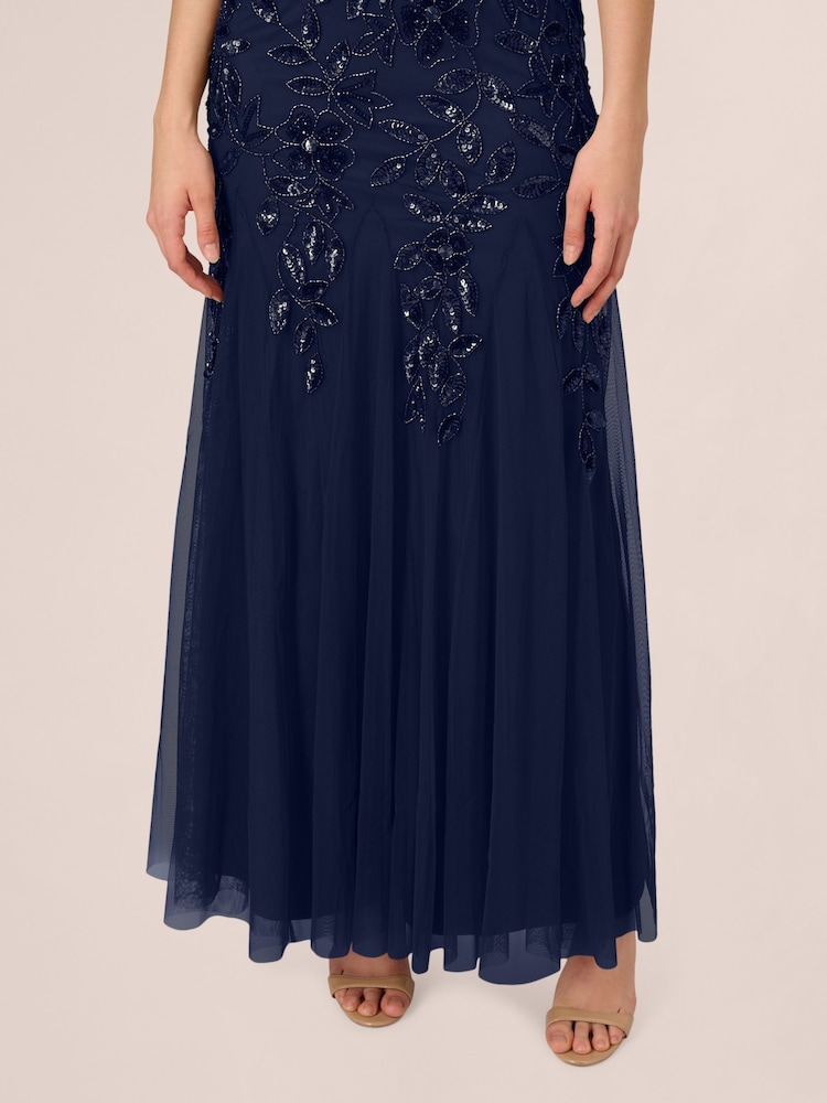 Buy Adrianna Papell Dark Blue Long Dress With Godets from Next USA