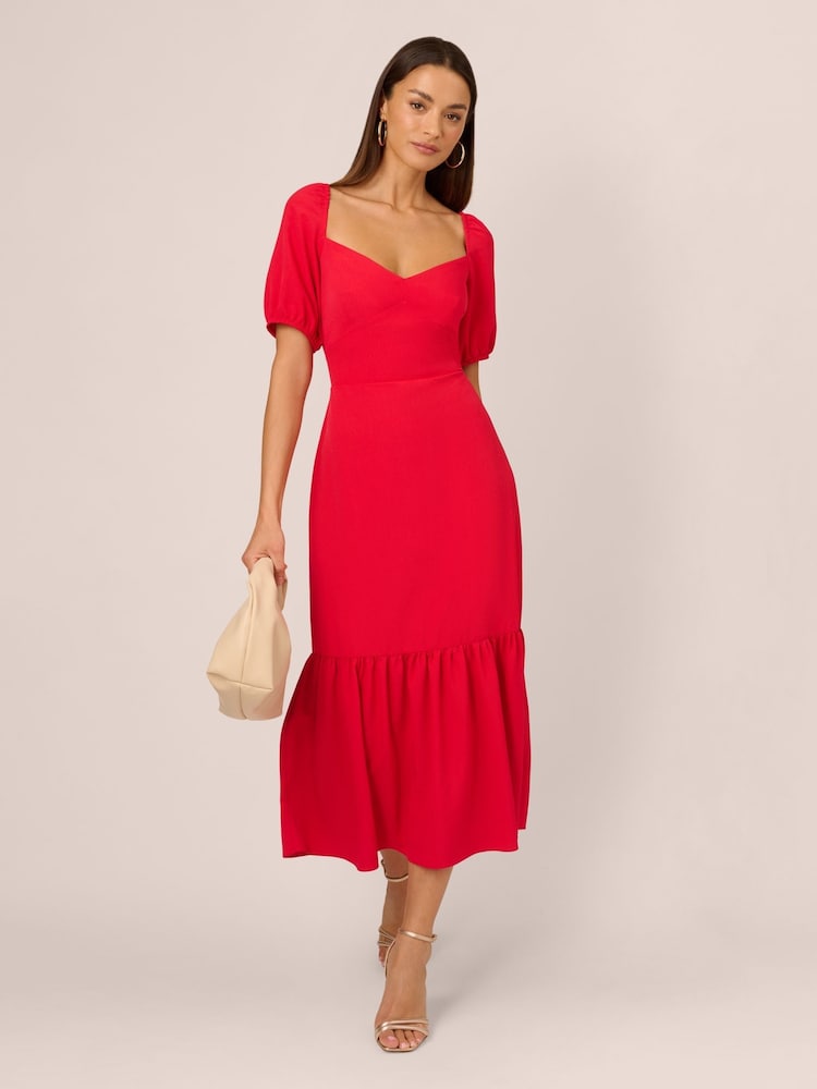 adrianna papell short sleeve beaded midi dress Navy Hand Beaded Short Sleeve Floral Godet Gown