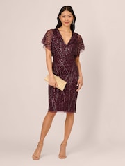 Adrianna Papell Purple Beaded Dolman Sleeve Dress - Image 3 of 6