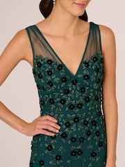 Adrianna Papell Green Beaded Mesh Illusion Dress - Image 4 of 7
