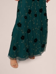 Adrianna Papell Green Beaded Mesh Illusion Dress - Image 5 of 7
