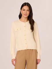 Adrianna Papell Cream Long Sleeve Button Front Cardigan Sweater With Chest Pockets - Image 1 of 7