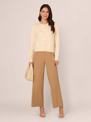 Adrianna Papell Cream Long Sleeve Button Front Cardigan Sweater With Chest Pockets - Image 3 of 7