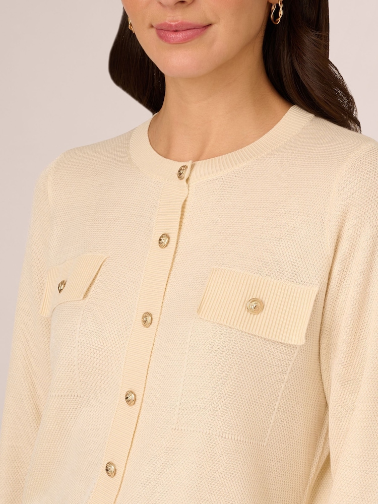 Adrianna Papell Cream Long Sleeve Button Front Cardigan Sweater With Chest Pockets - Image 4 of 7