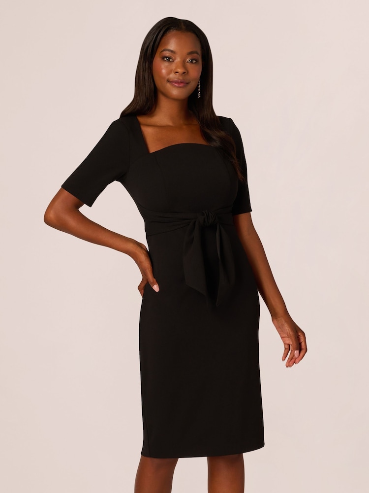 Preto - Adrianna Papell Crepe Tie Front Midi Dress - Imagem 1 de 7