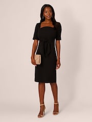Preto - Adrianna Papell Crepe Tie Front Midi Dress - Imagem 3 de 7
