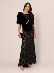 Adrianna Papell Faux Fur Wrap Black Coverups - Image 1 of 7